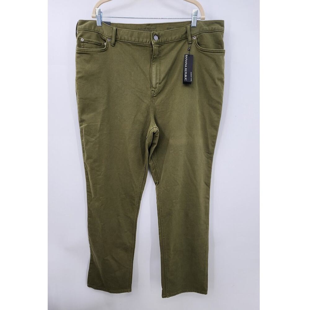 New Banana Republic Traveler Organic Cotton Pants Size 42 X 34 Slim Fit Green